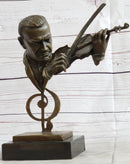 Signed Milo Abstract Man Playing Violin Bronze Bust Marble Base