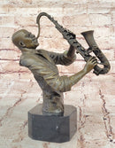 Black African American Saxophone Player Jazz Musician Bronze Marble