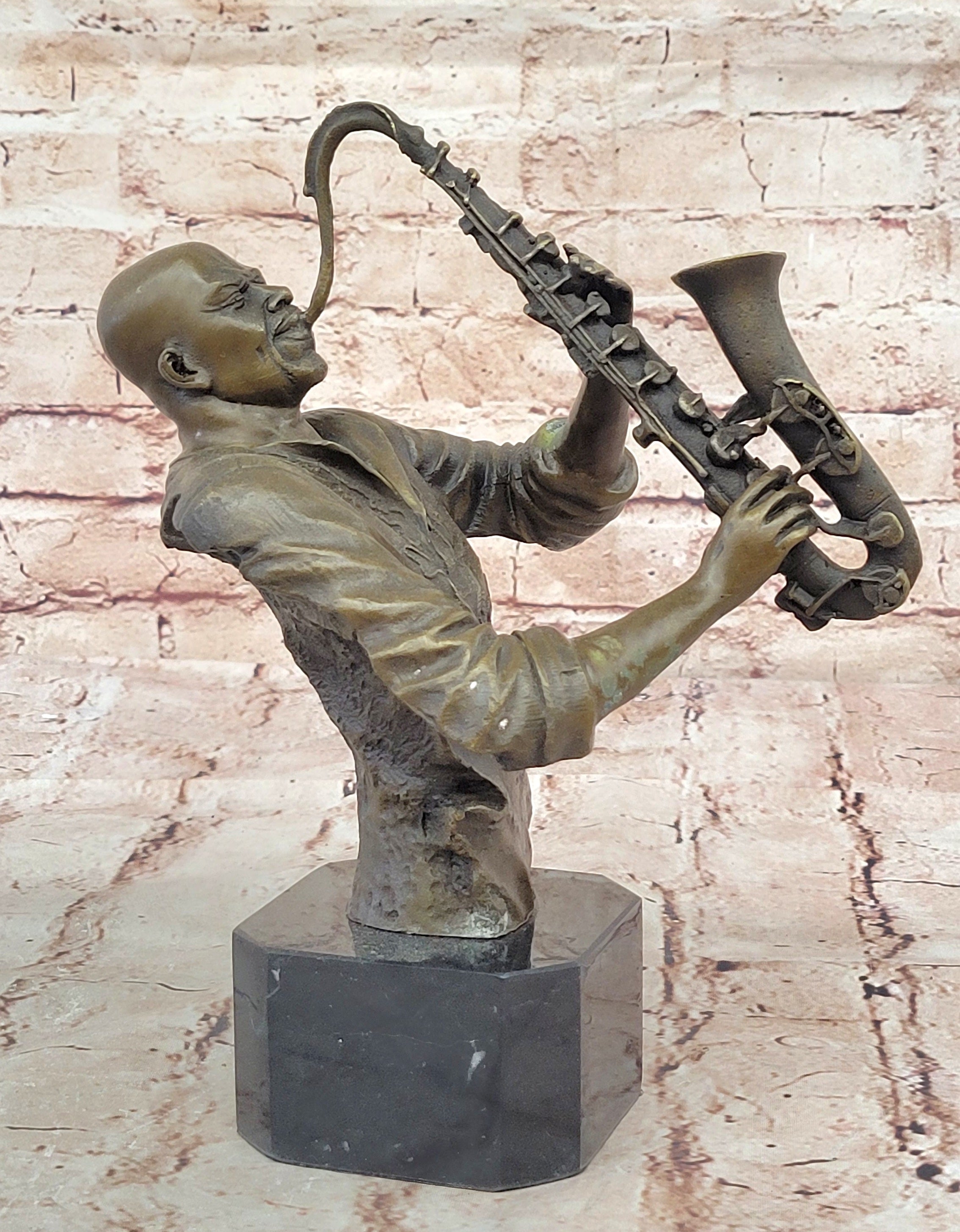 Black African American Saxophone Player Jazz Musician Bronze Marble