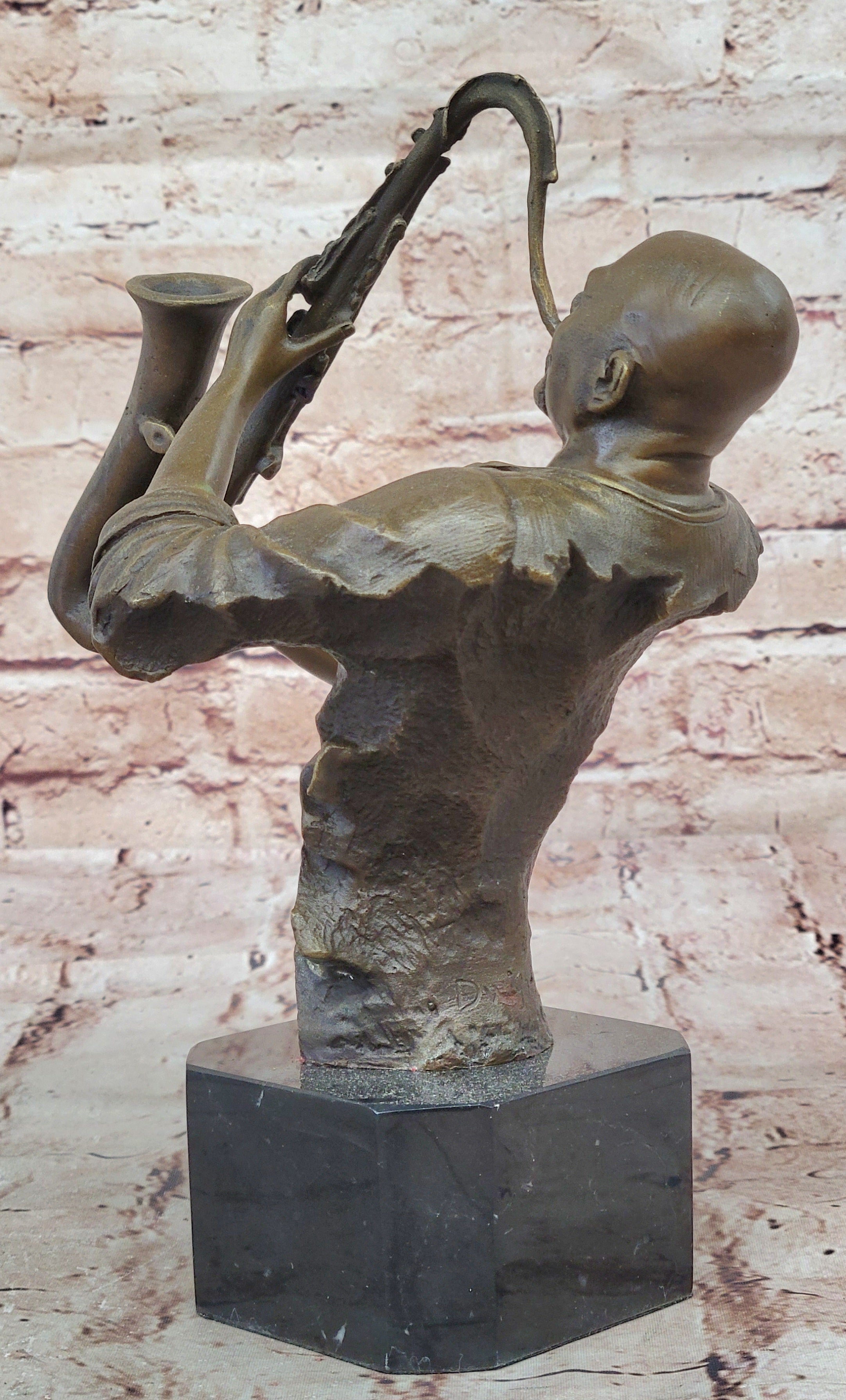 Black African American Saxophone Player Jazz Musician Bronze Marble