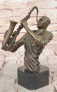 Black African American Saxophone Player Jazz Musician Bronze Marble