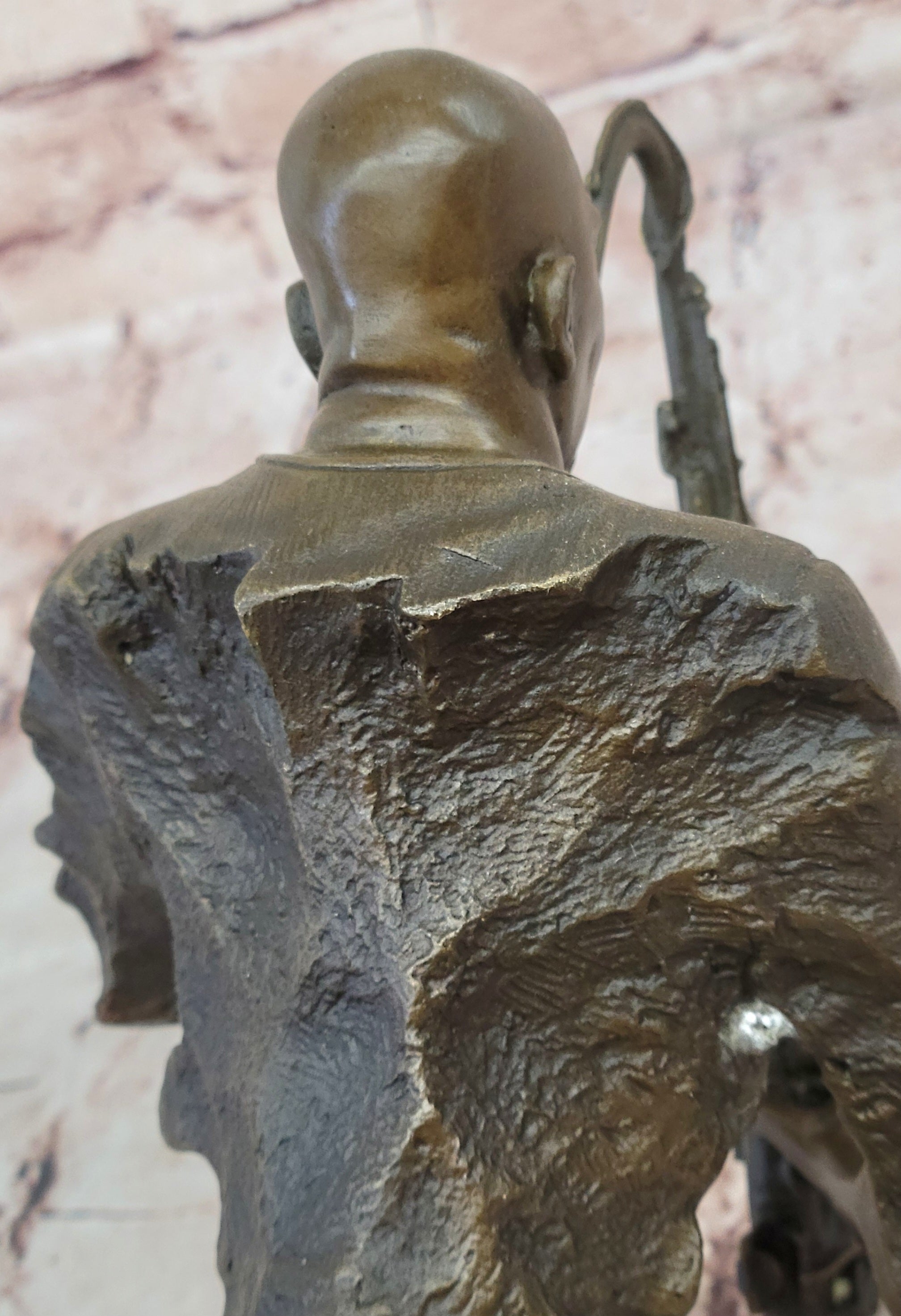 Black African American Saxophone Player Jazz Musician Bronze Marble