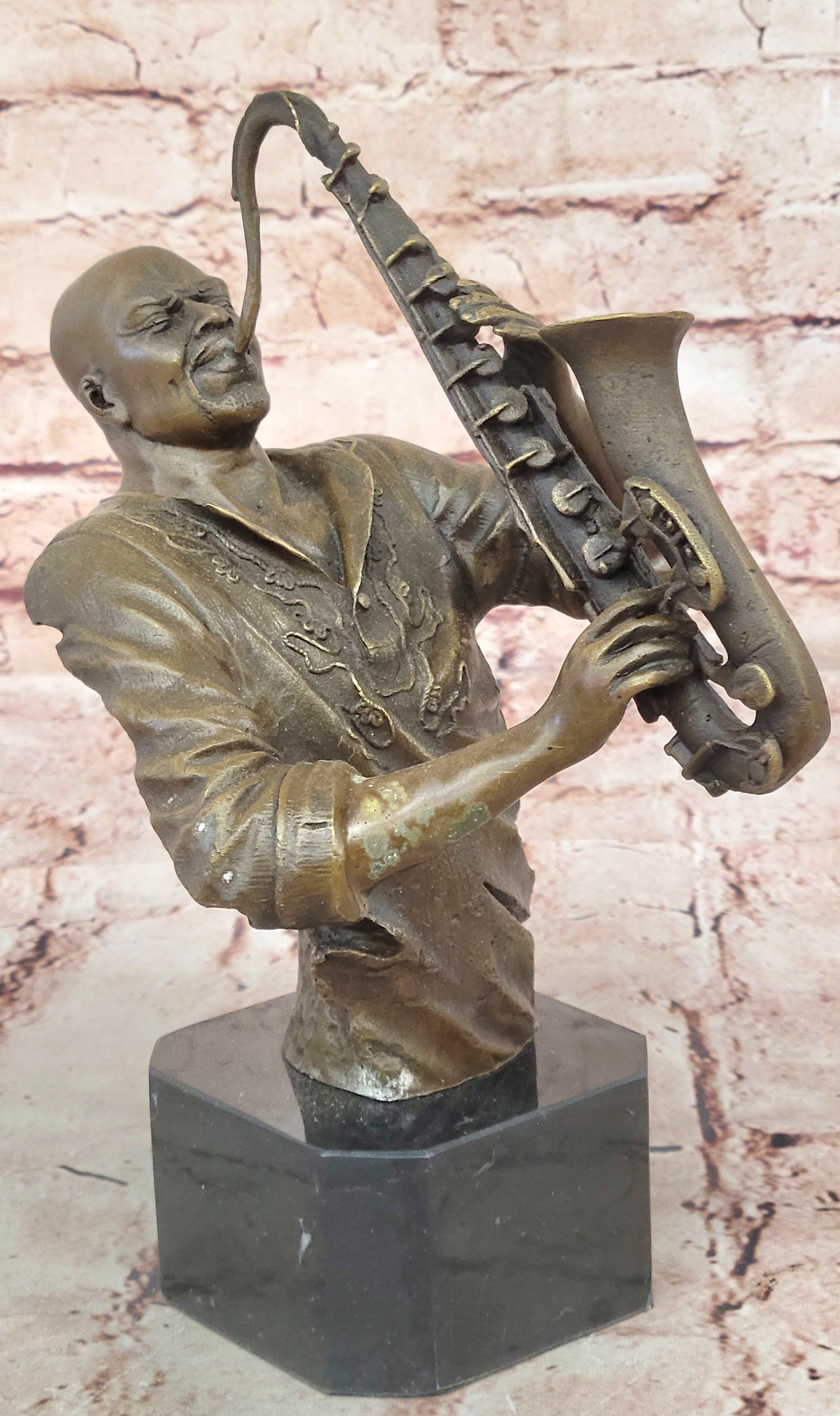 Black African American Saxophone Player Jazz Musician Bronze Marble
