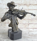 Cowboy Playing Violin Fiddle Music Bronze Sculpture