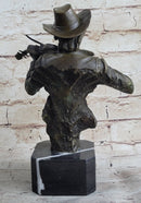 Cowboy Playing Violin Fiddle Music Bronze Sculpture