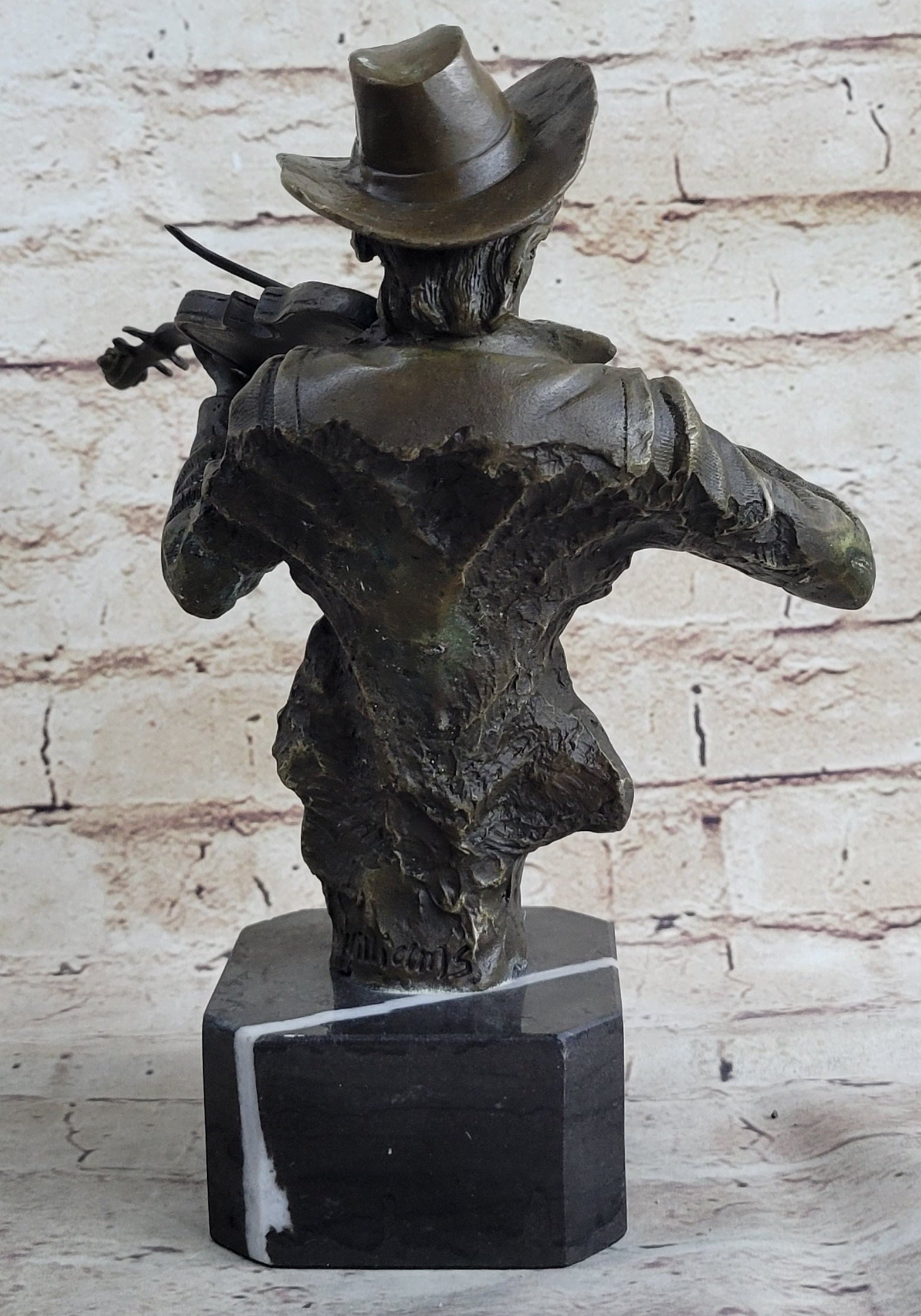 Cowboy Playing Violin Fiddle Music Bronze Sculpture