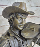 Cowboy Playing Violin Fiddle Music Bronze Sculpture