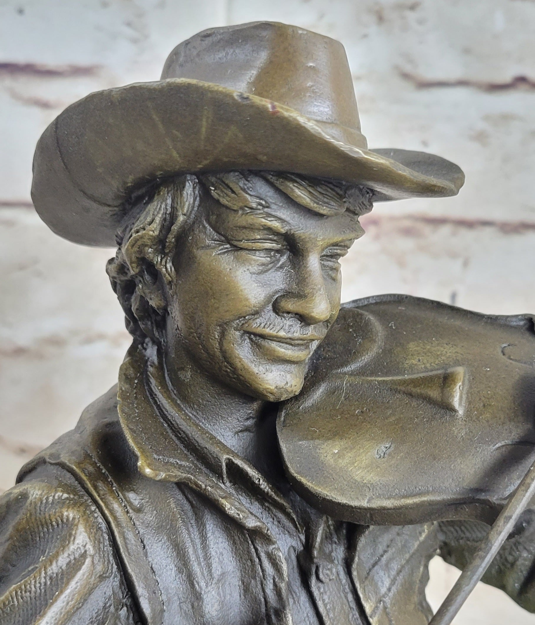 Cowboy Playing Violin Fiddle Music Bronze Sculpture