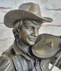 Cowboy Playing Violin Fiddle Music Bronze Sculpture