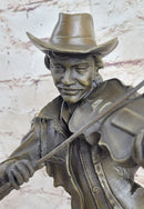 Cowboy Playing Violin Fiddle Music Bronze Sculpture