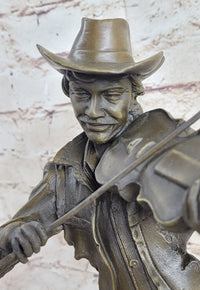 Cowboy Playing Violin Fiddle Music Bronze Sculpture