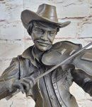 Cowboy Playing Violin Fiddle Music Bronze Sculpture