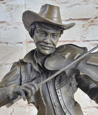 Cowboy Playing Violin Fiddle Music Bronze Sculpture