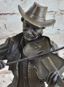 Cowboy Playing Violin Fiddle Music Bronze Sculpture