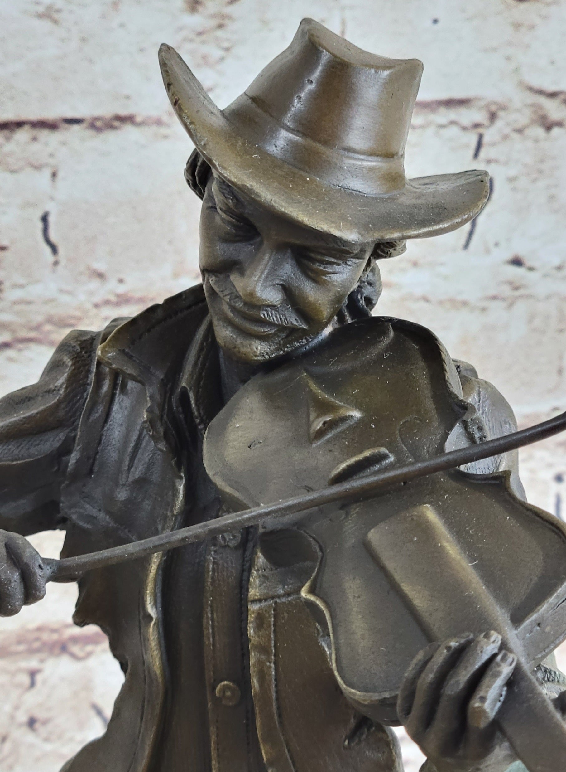 Cowboy Playing Violin Fiddle Music Bronze Sculpture