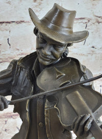 Cowboy Playing Violin Fiddle Music Bronze Sculpture