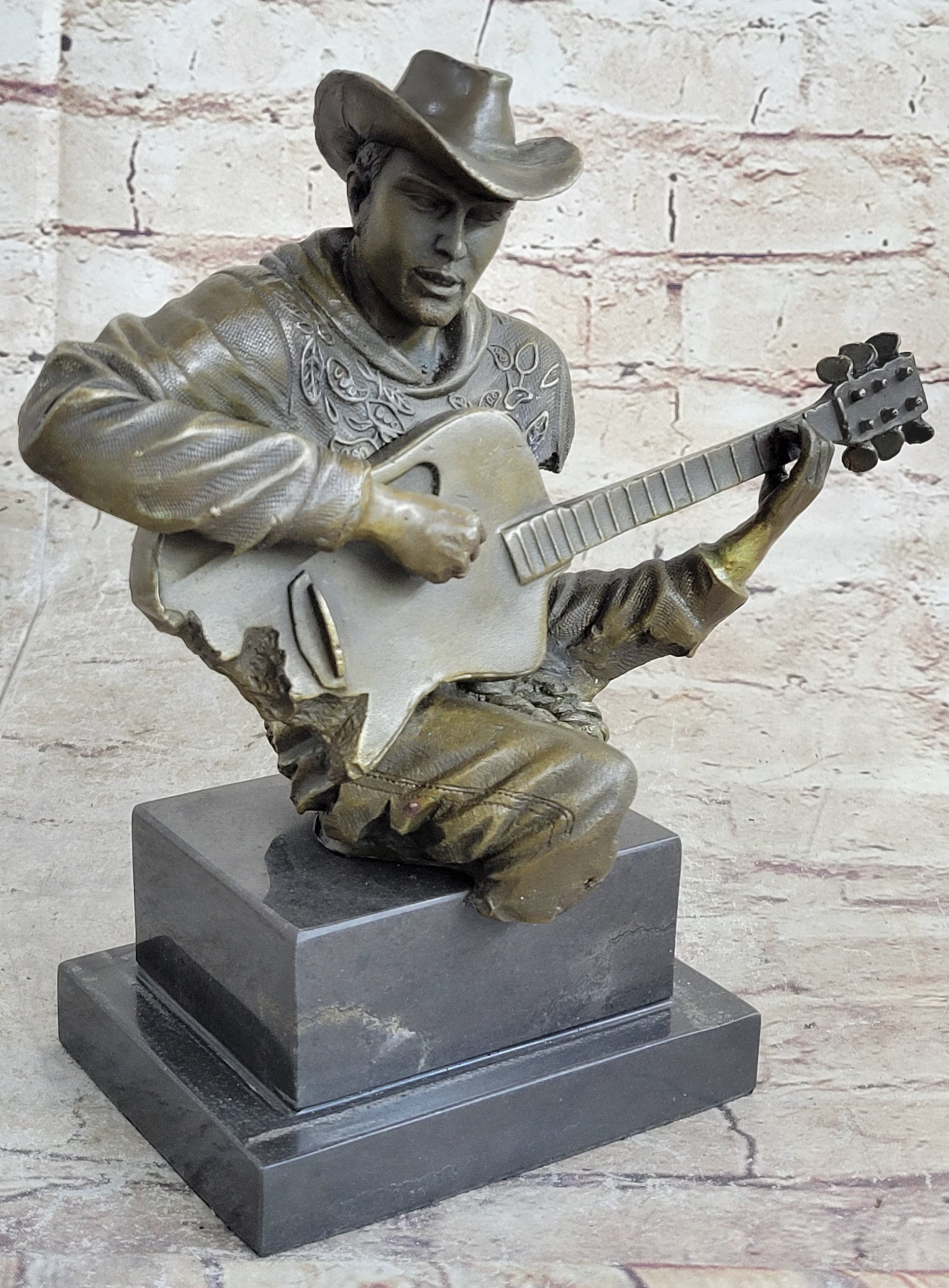Country Western Musician Guitar Player Jazz Bronze Figurine