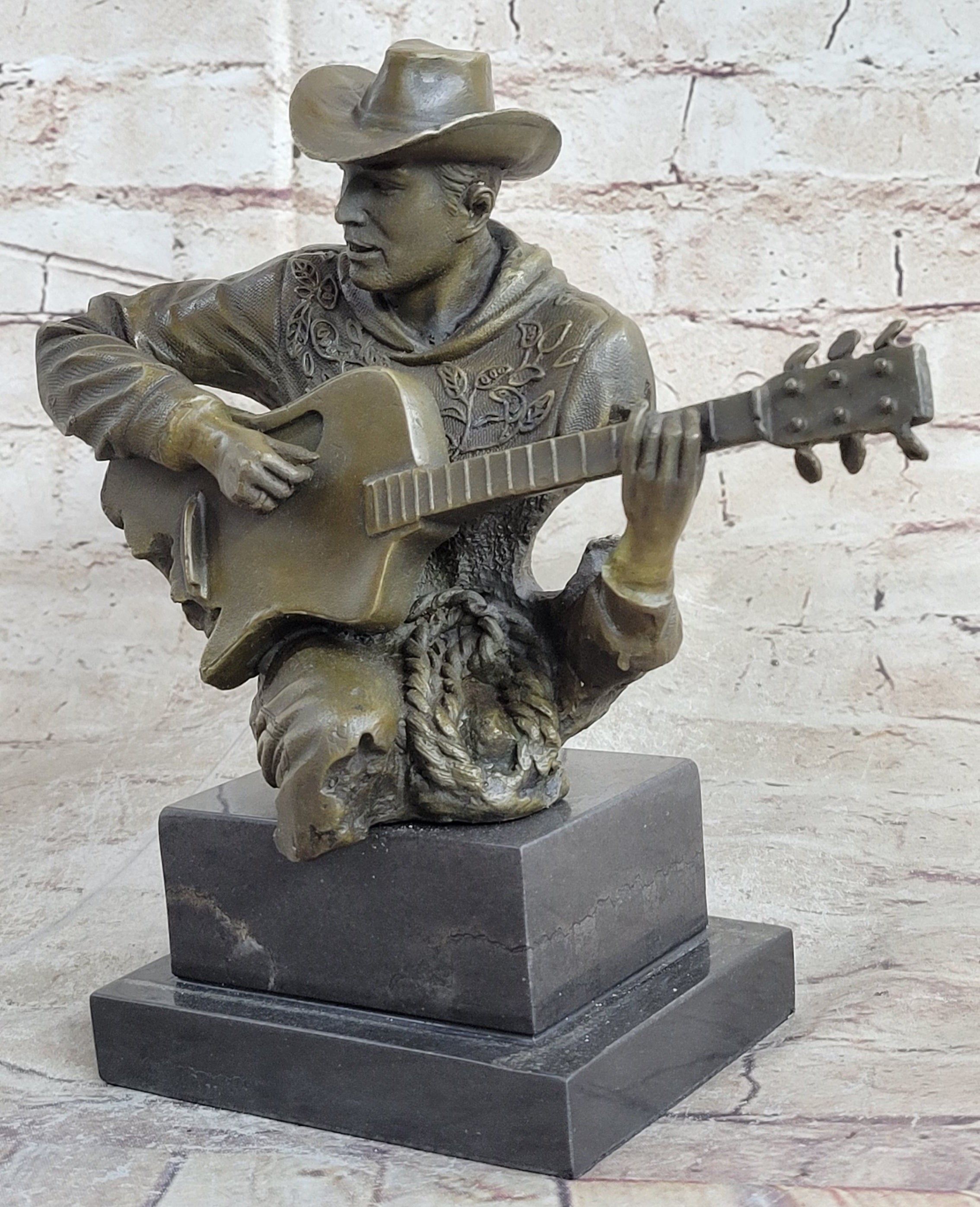 Country Western Musician Guitar Player Jazz Bronze Figurine