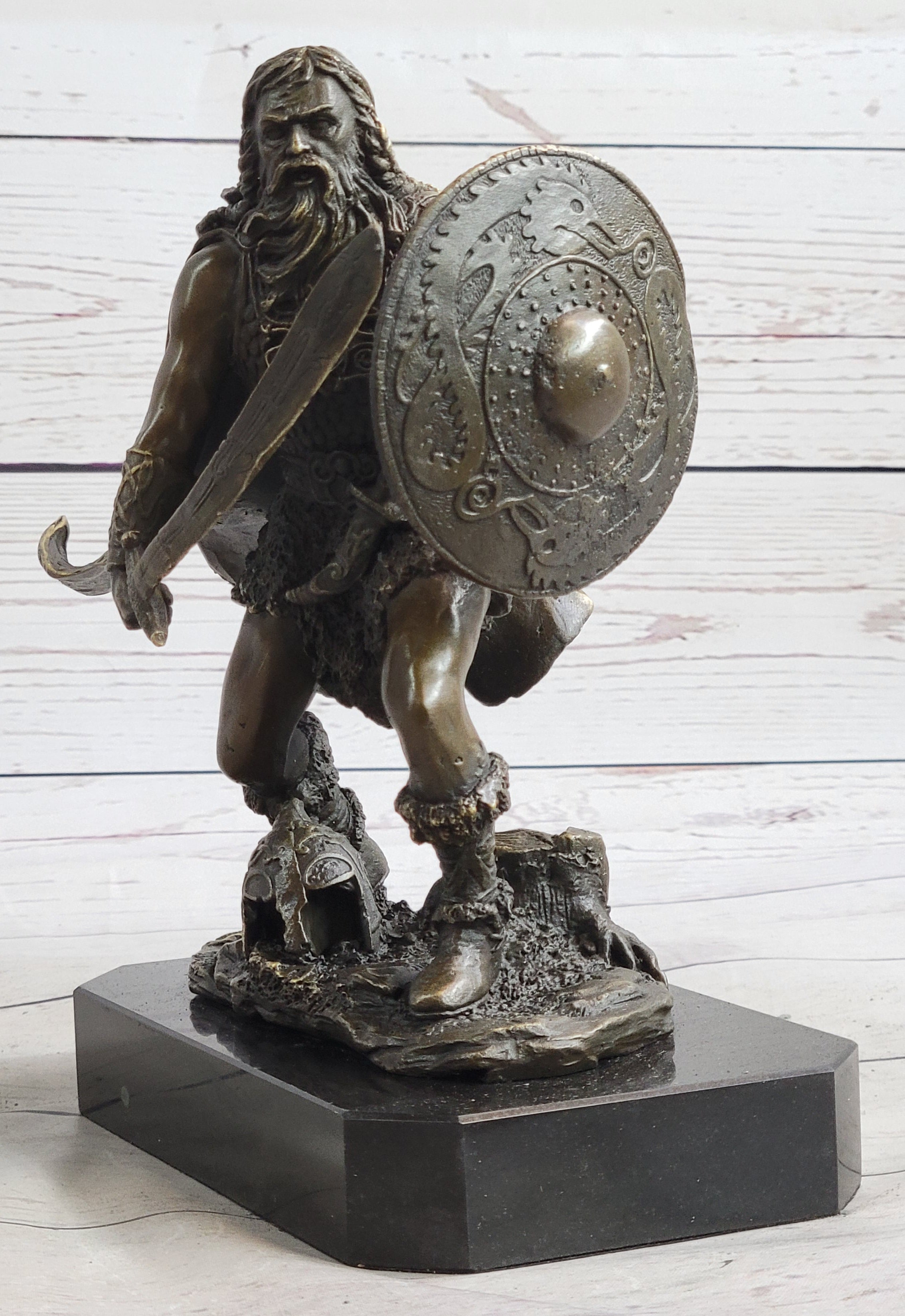 Bronze European Warrior with Sword Rare Marble Base