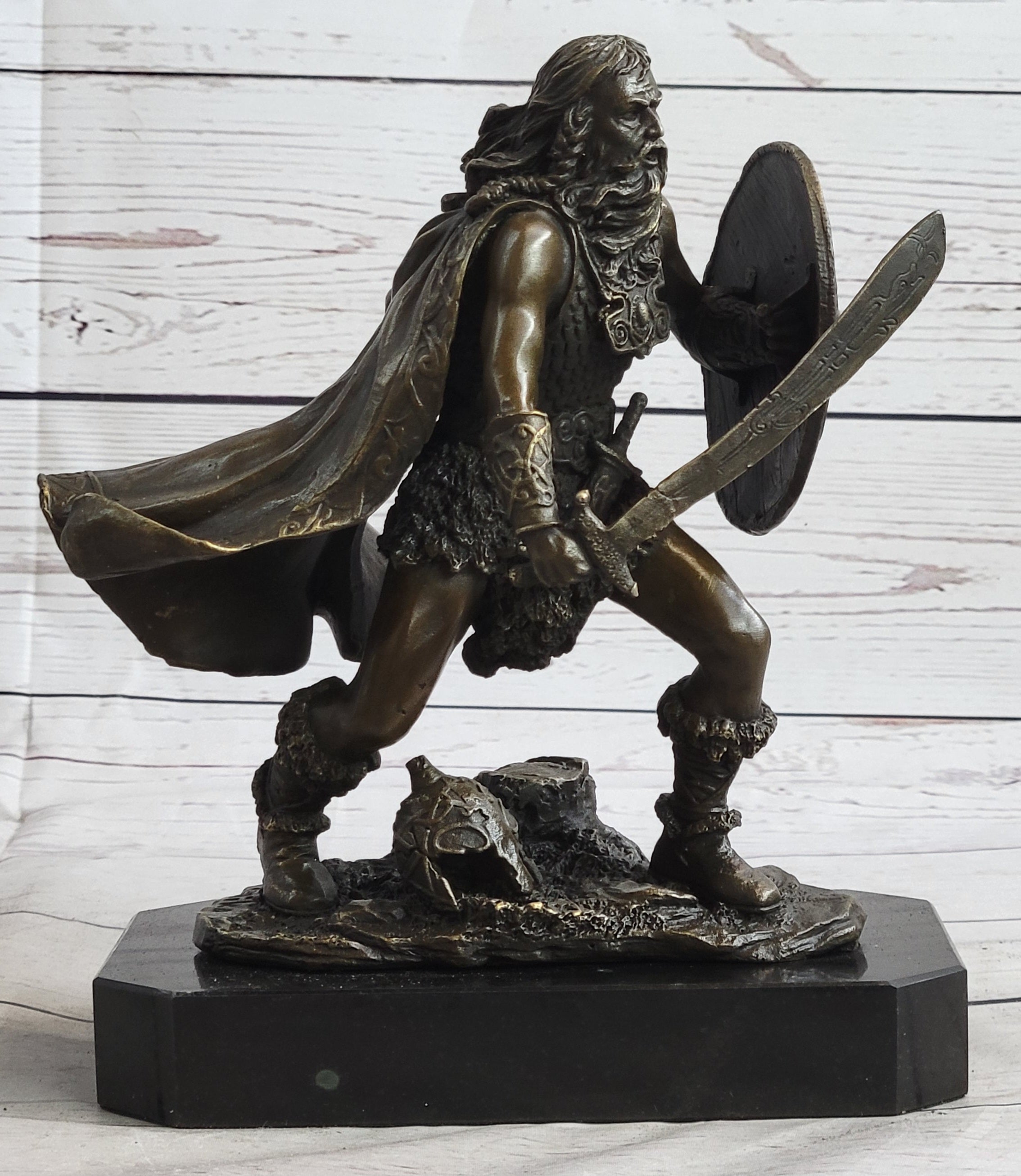 Bronze European Warrior with Sword Rare Marble Base