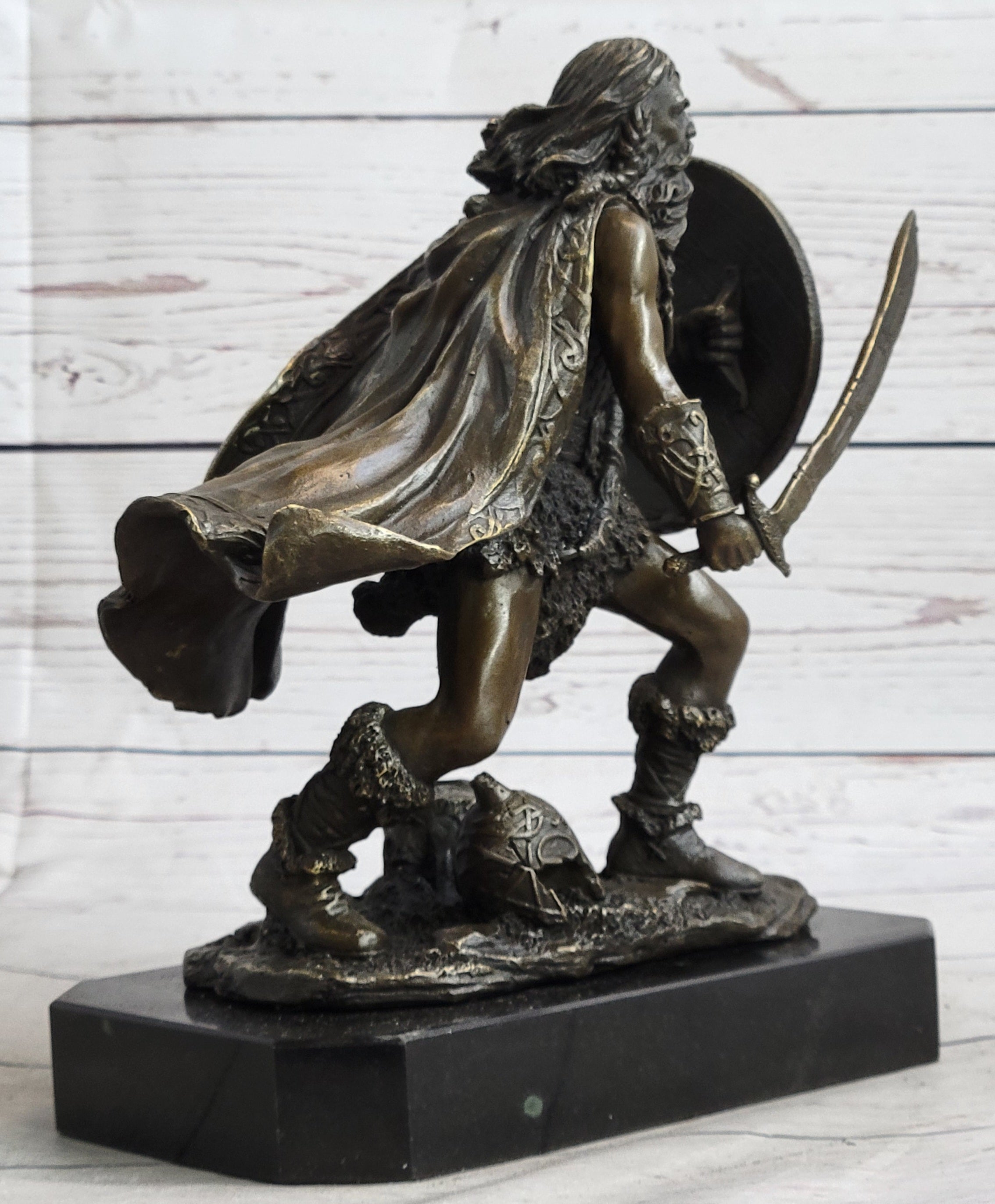 Bronze European Warrior with Sword Rare Marble Base