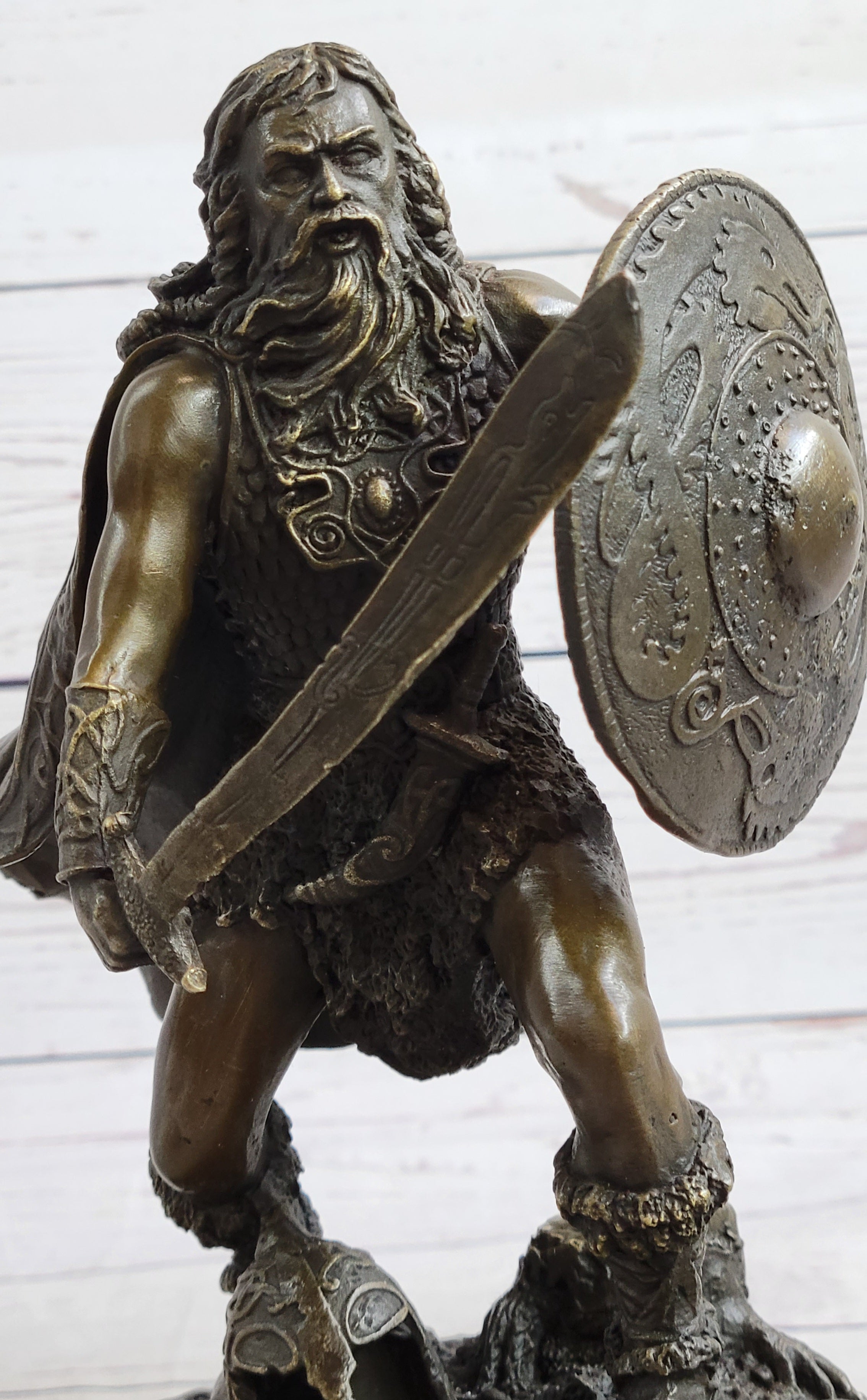 Bronze European Warrior with Sword Rare Marble Base