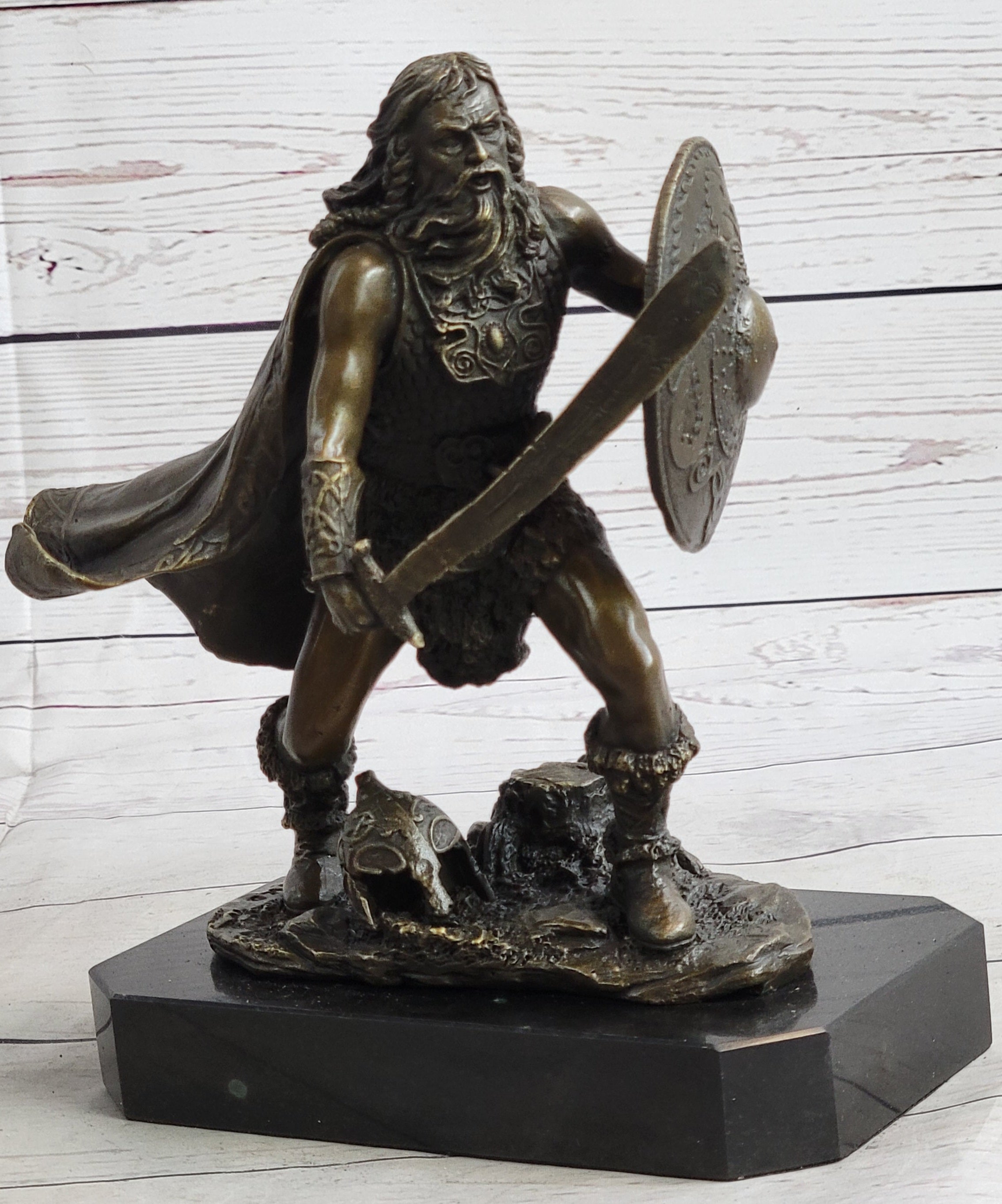 Bronze European Warrior with Sword Rare Marble Base