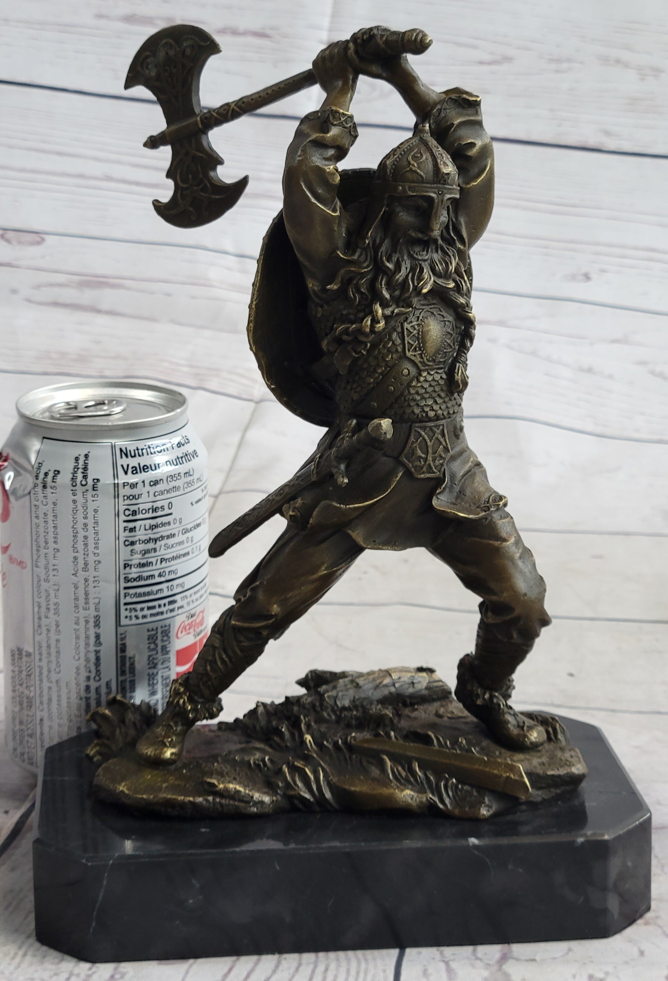 Nordic Viking Norse Warrior w/ Battle Axe Bronze 10" x 7"
