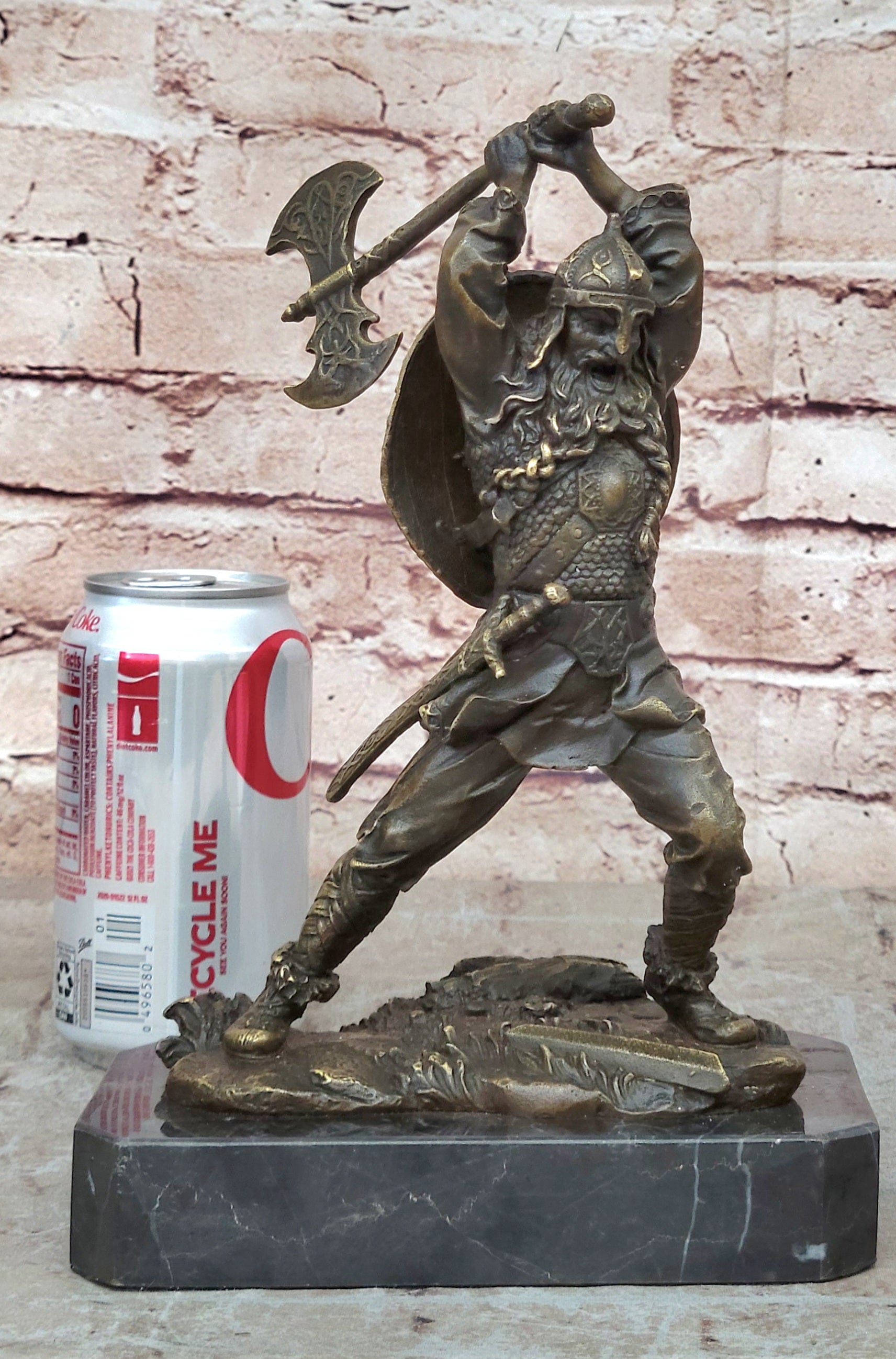 Nordic Viking Norse Warrior w/ Battle Axe Bronze 10" x 7"