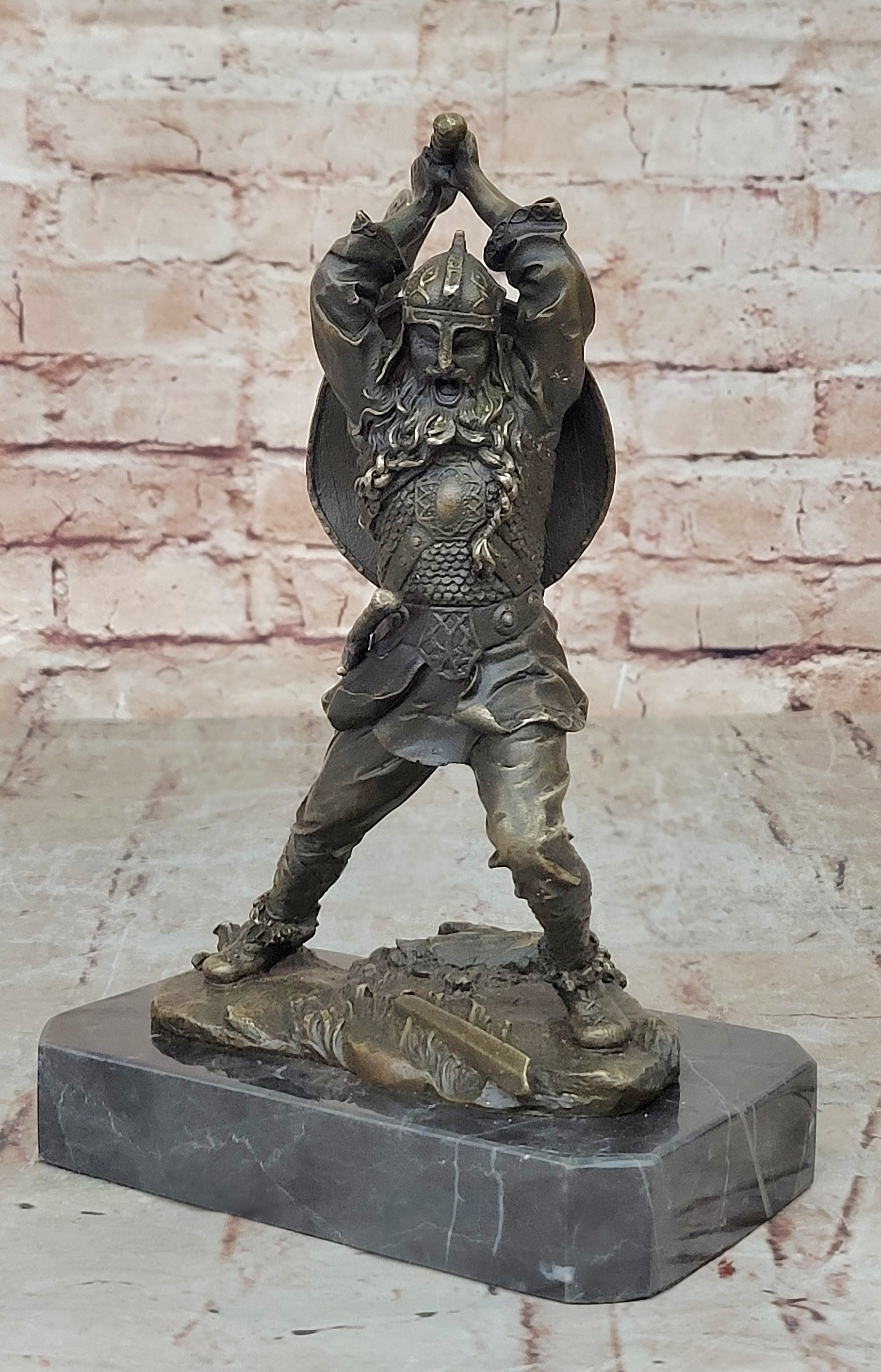 Nordic Viking Norse Warrior w/ Battle Axe Bronze 10" x 7"
