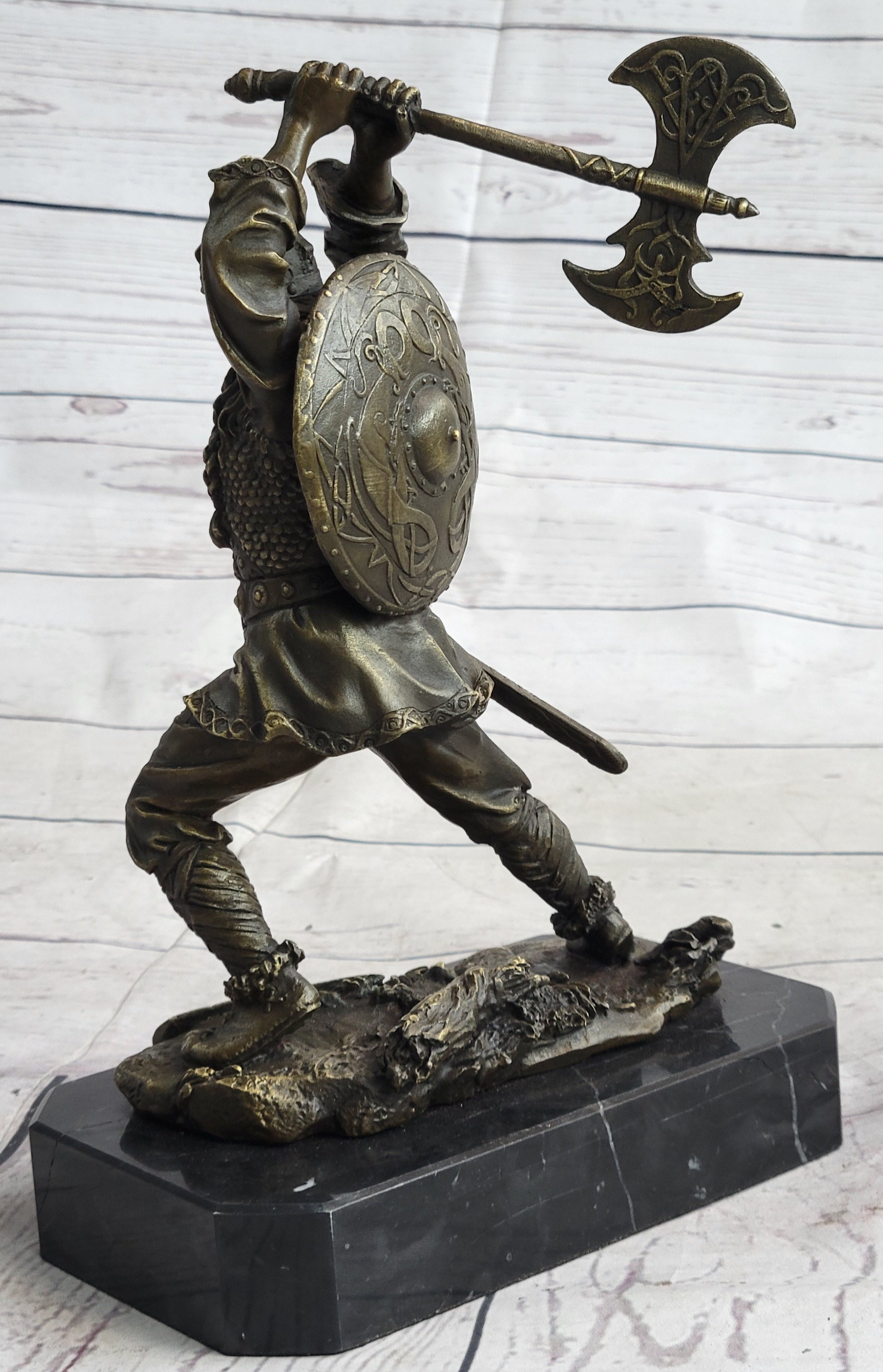 Nordic Viking Norse Warrior w/ Battle Axe Bronze 10" x 7"