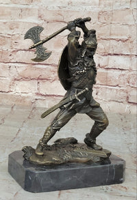 Nordic Viking Norse Warrior w/ Battle Axe Bronze 10" x 7"