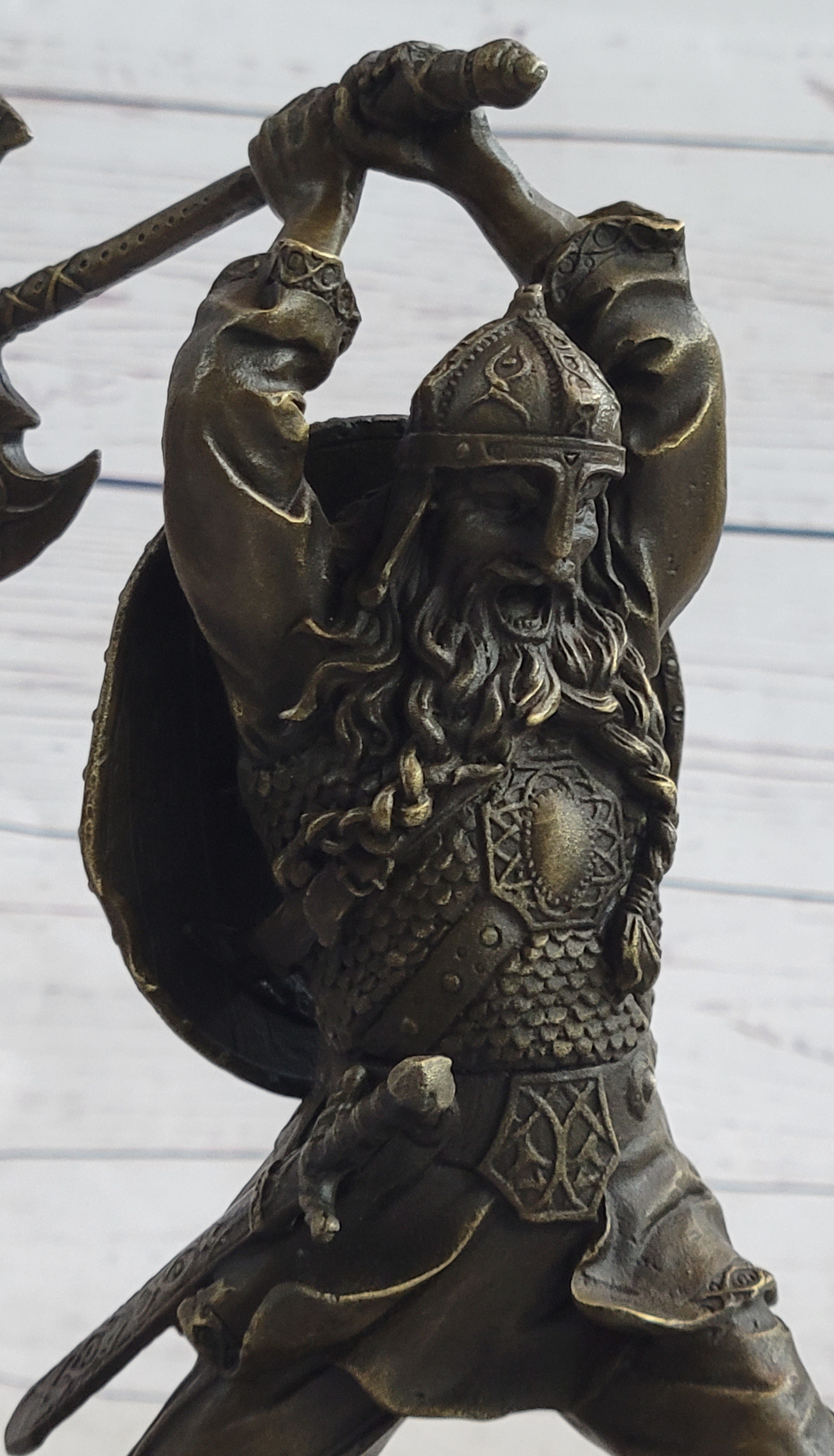 Nordic Viking Norse Warrior w/ Battle Axe Bronze 10" x 7"
