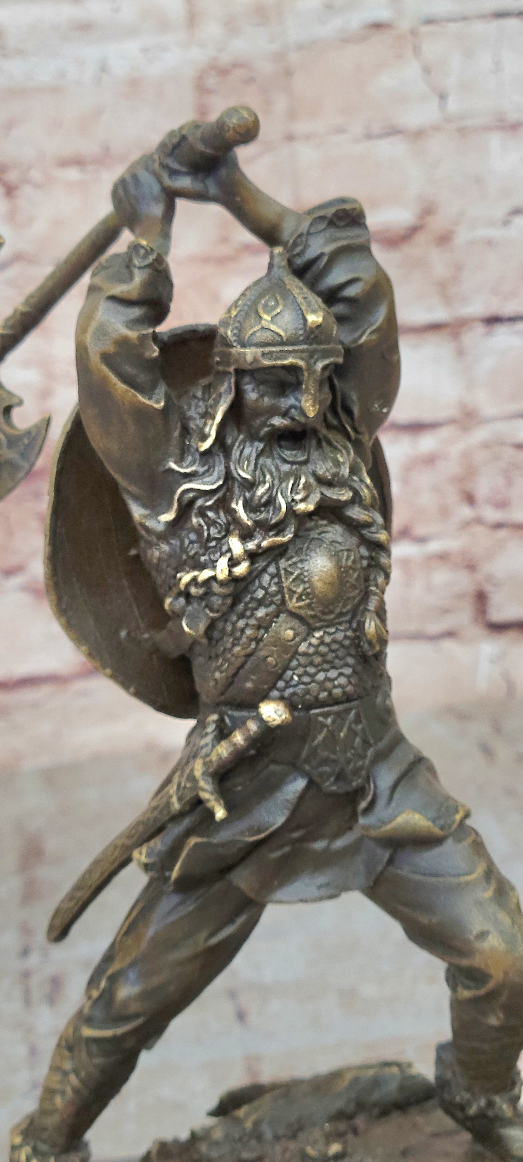 Nordic Viking Norse Warrior w/ Battle Axe Bronze 10" x 7"