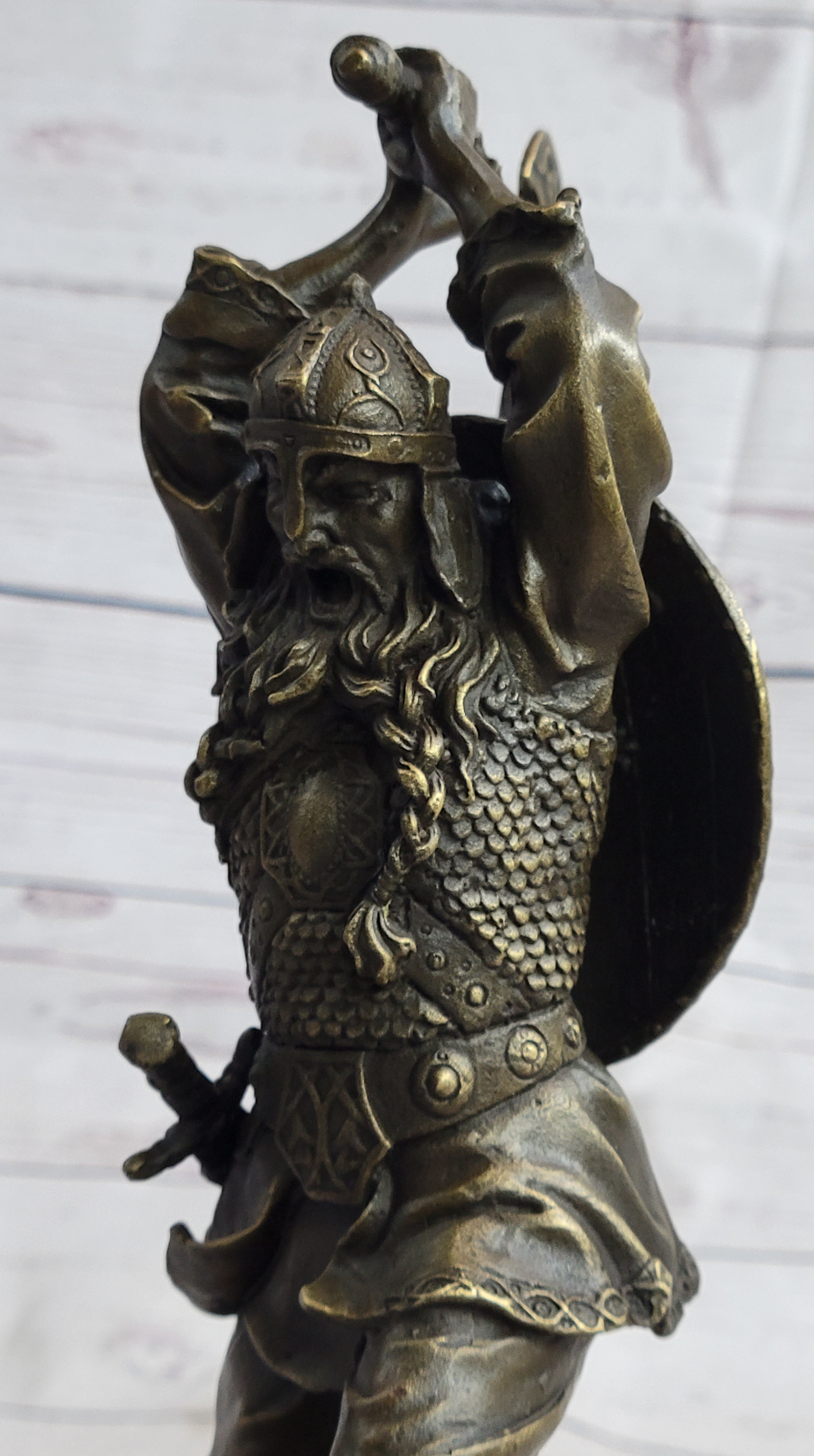 Nordic Viking Norse Warrior w/ Battle Axe Bronze 10" x 7"
