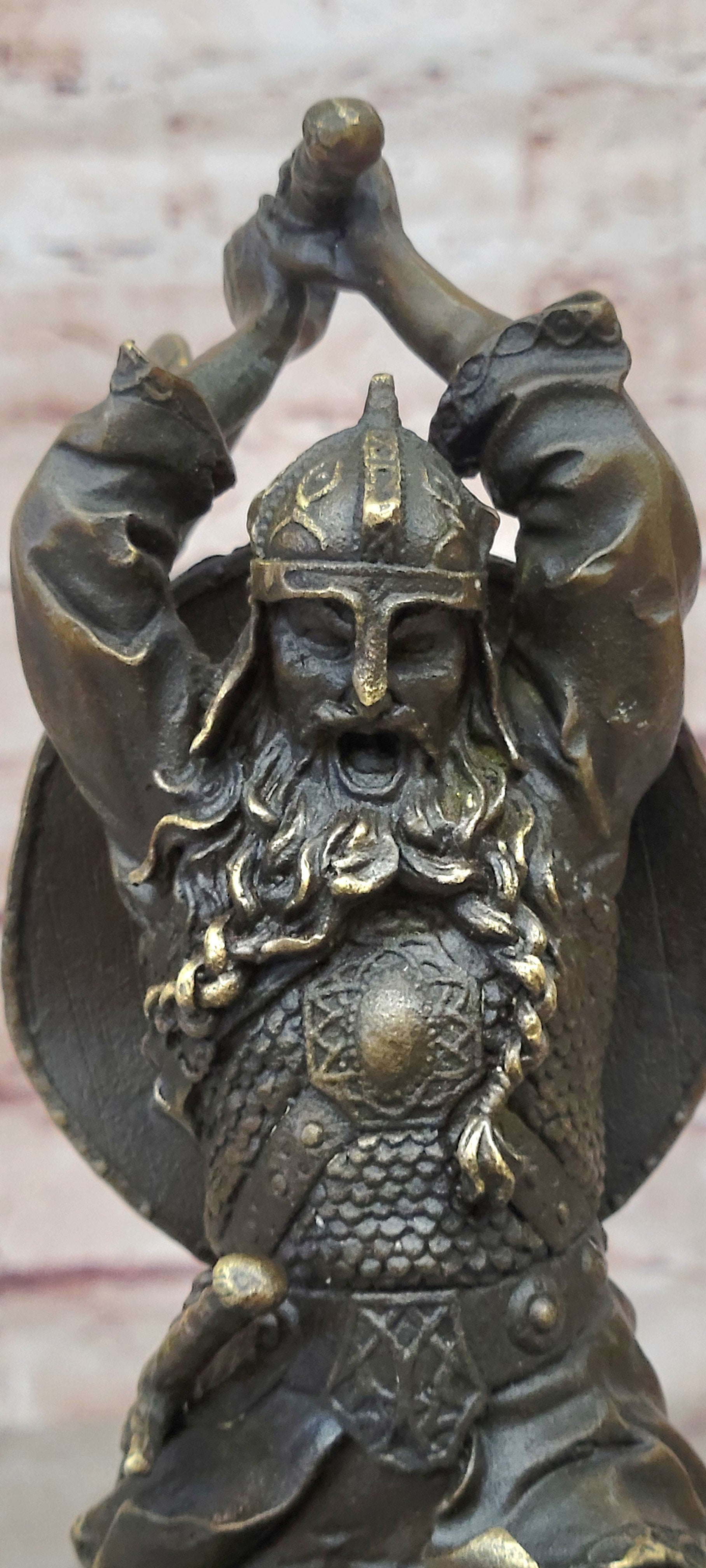Nordic Viking Norse Warrior w/ Battle Axe Bronze 10" x 7"