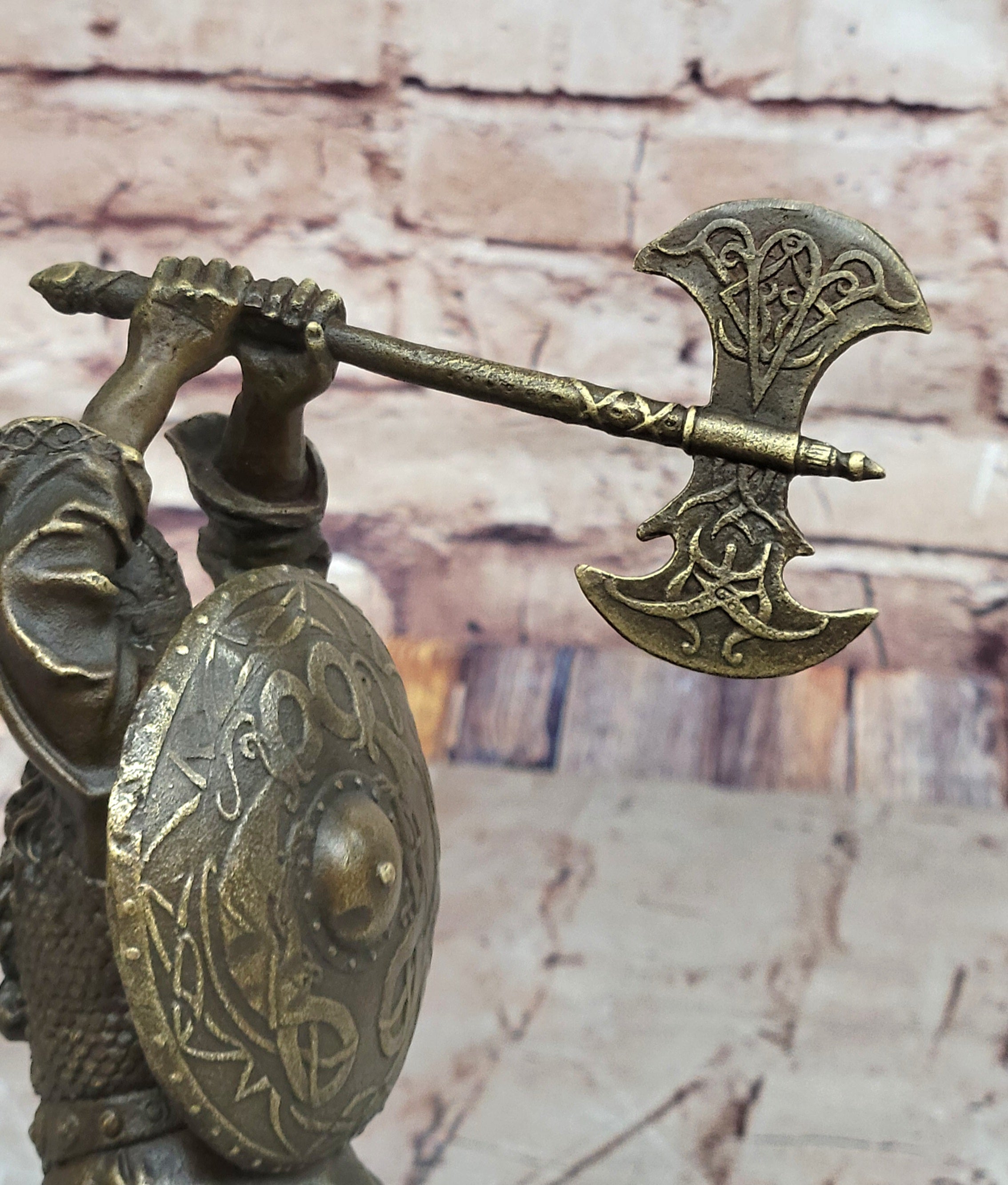 Nordic Viking Norse Warrior w/ Battle Axe Bronze 10" x 7"