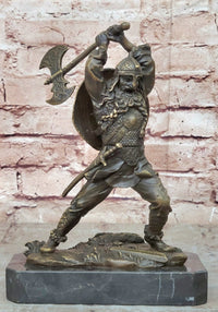 Nordic Viking Norse Warrior w/ Battle Axe Bronze 10" x 7"