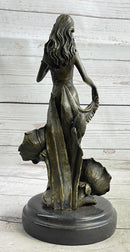Signed Moreau Lily Girl W/ Flower Bronze Sculpture Art Deco