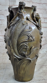 Mermaid Flower Vase Bronze Sculpture