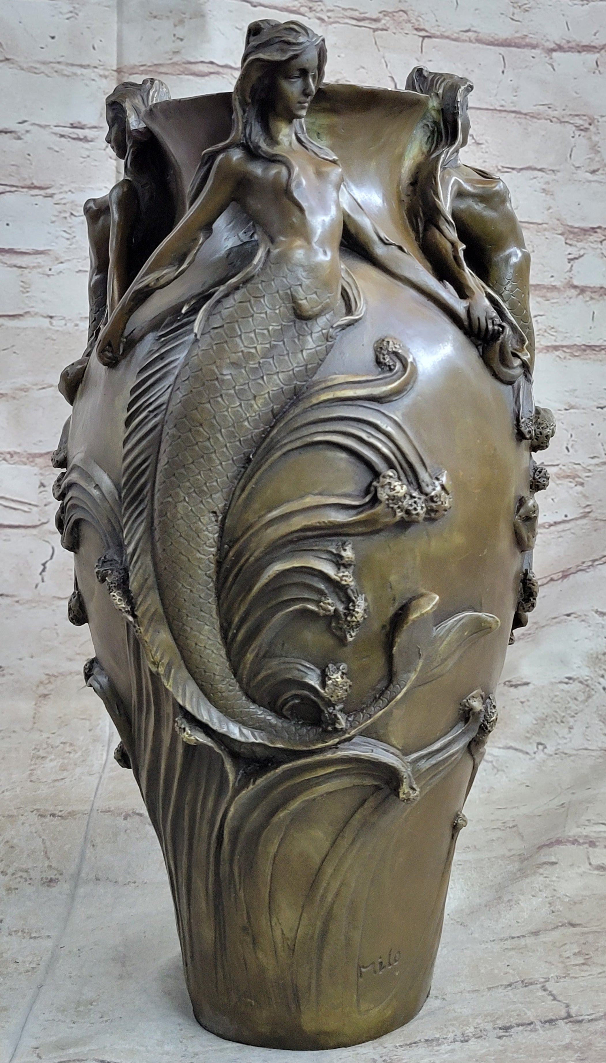 Mermaid Flower Vase Bronze Sculpture