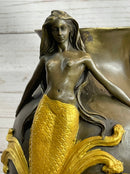 Nude Mermaid Figures on Vase Urn Sculpture Signed Milo
