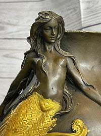 Nude Mermaid Figures on Vase Urn Sculpture Signed Milo
