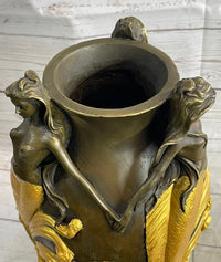 Nude Mermaid Figures on Vase Urn Sculpture Signed Milo