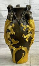 Nude Mermaid Figures on Vase Urn Sculpture Signed Milo