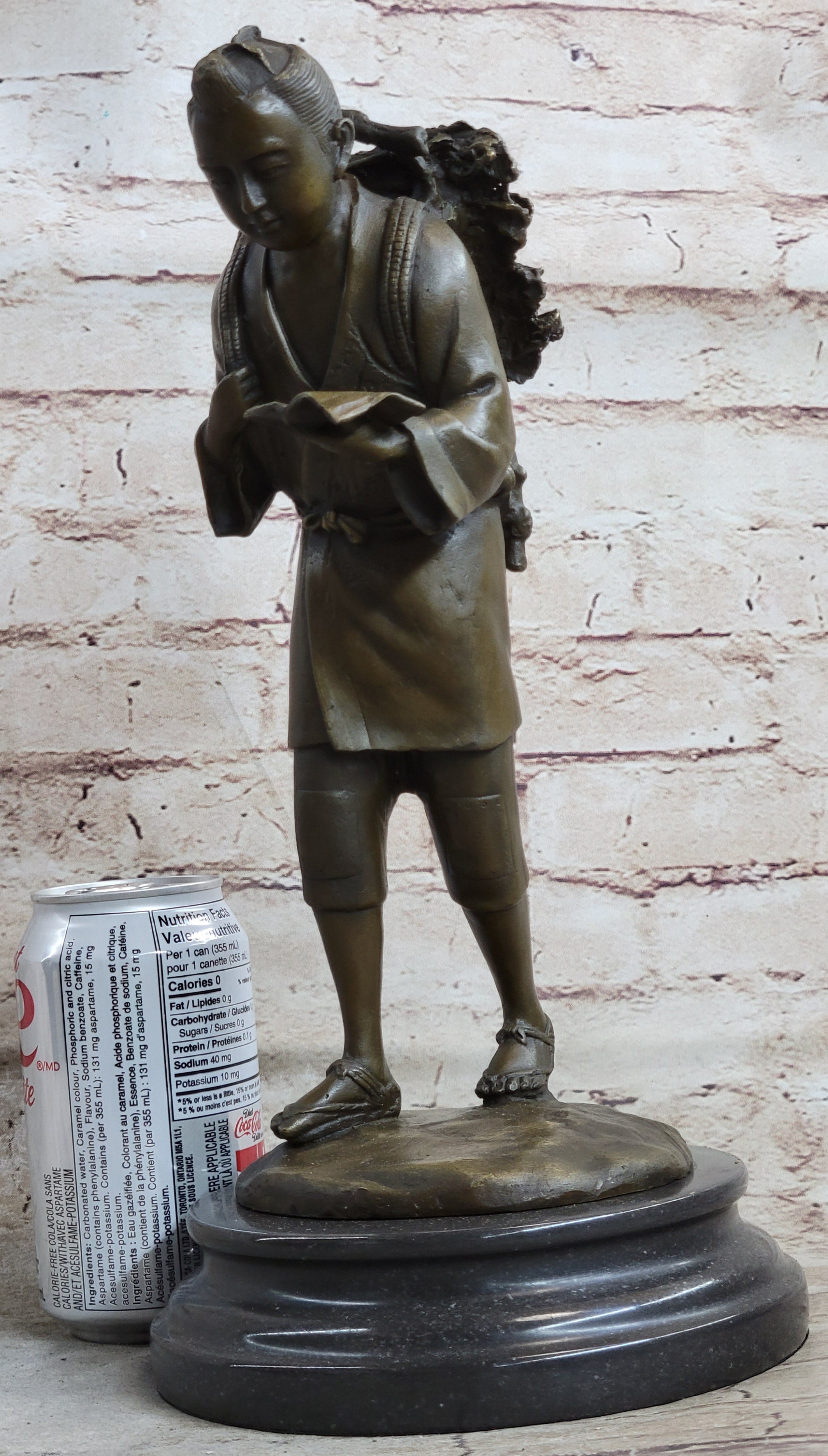 Japanese Scholar Bronze with Backpack - Vintage Young Boy Reading