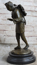 Japanese Scholar Bronze with Backpack - Vintage Young Boy Reading