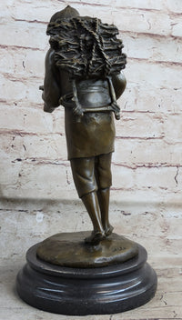 Japanese Scholar Bronze with Backpack - Vintage Young Boy Reading