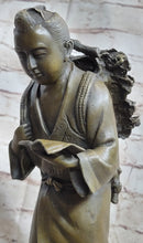 Japanese Scholar Bronze with Backpack - Vintage Young Boy Reading