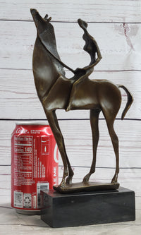 Nude Female Figure on Horseback Abstract Surreal Bronze Sculpture Figure on Marble Base